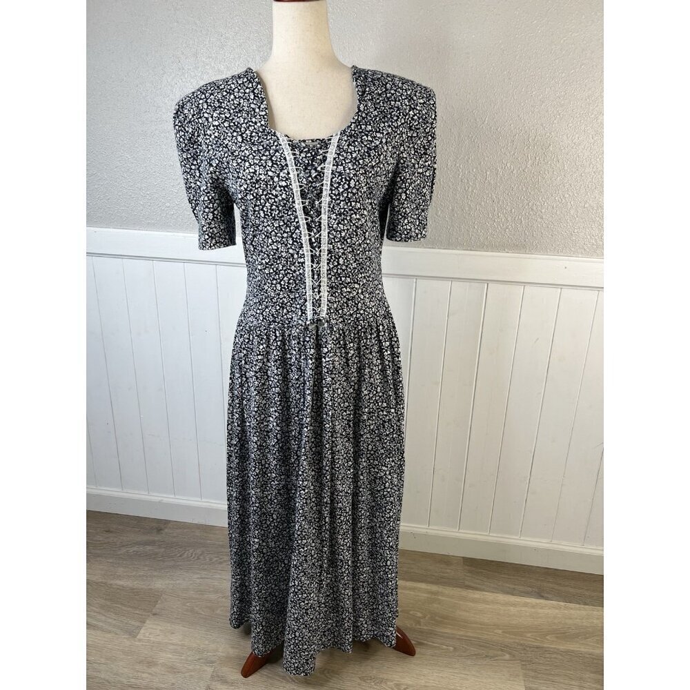 Vtg Cottagecore Maxi Dress Women’s Sz 12 Ditzy Floral 80s English Prairie Garden